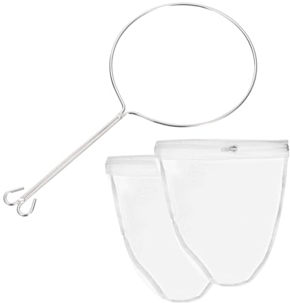 sourcing map Mesh Strainer Bag, Nylon Mesh Filter Bags with Reinforced Frame and Sturdy Handle, Nut Milk Bags for Coffee, Milk, Oil, Juice, Large Size