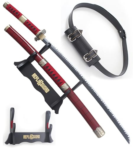 One Piece Katana Zoro en Bois - Epee Sabre Kitetsu Sandai Cosplay - Presentoir en Bois et Ceinturon Porte Epee Inclus