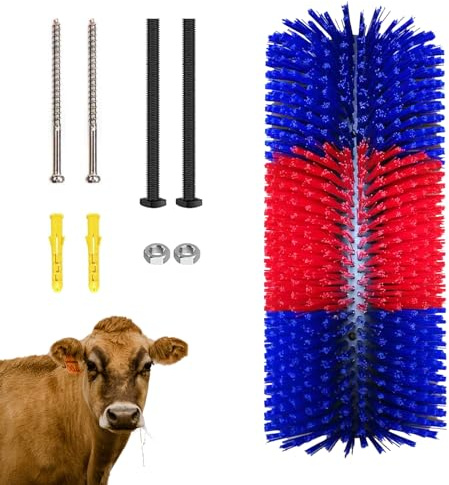 Kratzbürste für Pferd Kuh, Halbrunde Pferde Bürsten 40cm Kuhbürste Universal Kratzbürste Nylon Kratzmatte Massagebürsten für Schaf Pferd Kuh Nilpferd, Rot Blau