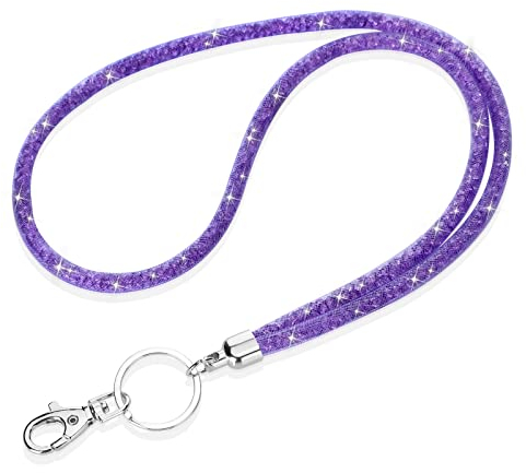 Soleebee Kartenhalter Trageband, Bling Strass Schlüsselband Lanyard mit Schlüsselring Kristall Halsband Damenkette Halskette Kit für ID-Kartenhalter Schlüsselanhänger (Lila)