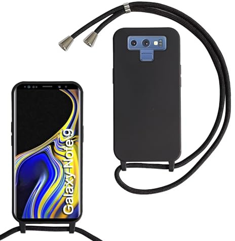 MBSLFY Silikon Handykette für Samsung Galaxy Note 9 Hülle mit Band,Silikon Necklace Handyhülle mit Abnehmbar Kordel zum Umhängen Stossfest Bumper Handy Schutzhülle für Samsung Note 9, Schwarz