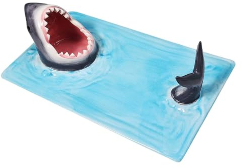 Hliloy Shark Sushi Plate Shark Mouth Sushi Plate Shark Attack Sushi Plate Shark Shape Porcelain Sushi Platter Sushi Boat Serving Tray Shark Sushi Serving Plate Shark Attack Ceramic Sushi Plate