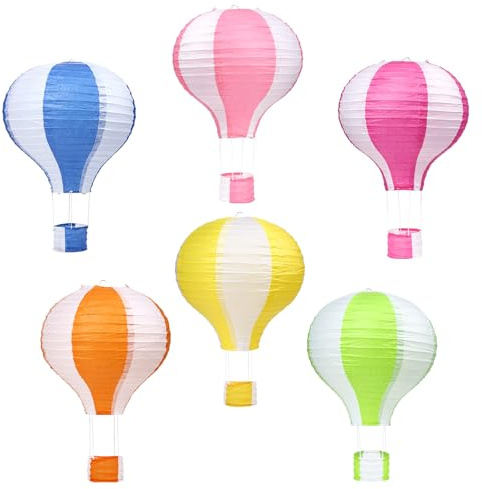 LIHAO Heißluftballon Papierlampion Bunt Lampions Deko Ballon Lampenschirm Papier Laterne Dekoration Set für Hochzeit Feier Geburtstag Party Einschulungsparty Baby-Shower-Party (6 STÜCKE)