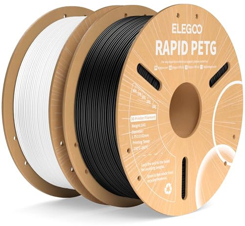 ELEGOO Rapid PETG Filament 1.75mm Schwarz Weiß 2KG, High Speed 30-600mm/s 3D Drucker Filament Maßgenauigkeit +/- 0.02 mm, 2 Stück 1kg Pappspule(2.2lbs) Passend für die meisten FDM 3D Drucker