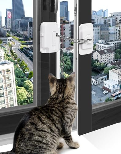 4 Pcs Window Locks for Cats Child Window Safety Restrictors Self Adhesive Window Lock Adjustable for UPVC Window Restrictor No Drilling for Metal, Wooden, Sliding Window, Door, Cabinet