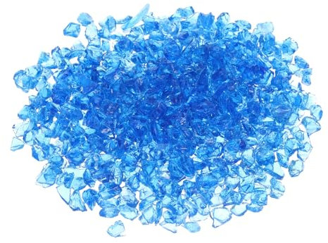 QUARKZMAN 0,66 Pfund Feuerglasstein, 6-9mm Hochglanz reflektierende Feuerstelle Glassteine für Kamin Feuertisch Haus Garten Dekoration, Vasenfüller, Landschaftsgestaltung, Hellblau