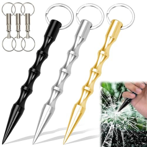 MKKZLPN Lot de 3 Porte -clés d'auto-défense Bâtons d'Autodéfense Portatifs Clés à Dégagement Rapide Porte Autoprotection pour femmArgent Noir et Or
