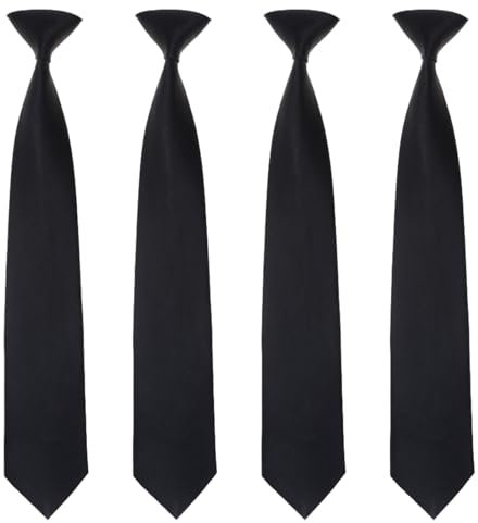 FUIPVGI 4 Stück Schwarze Krawatte für Herren,Krawatten zum Anstecken,Solide Uniform,vorgebundene Herren-Krawatten mit Knöpfen für Hochzeit, Abschlussfeier, Schuluniform, Beerdigung, Formelle(Schwarz)