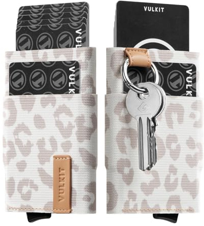 VULKIT Pop-Up-Geldbörse für Damen mit Schlüsselanhänger, RFID-blockierend, minimalistisch, schlank, Kreditkartenetui als Geschenk, Leopard Khaki, Minimalistisch