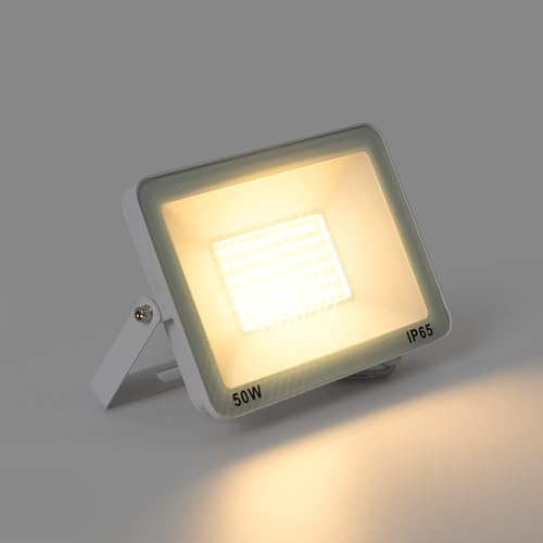 Barcelona LED-Strahler für den Außenbereich, 50 W, IP65, wasserdicht, LED-Flutlicht, mit weißen Reflektoren, Außenlicht (3000 K und 6000 K), LED-Strahler für den Außenbereich, für Einfahrt, Terrasse,