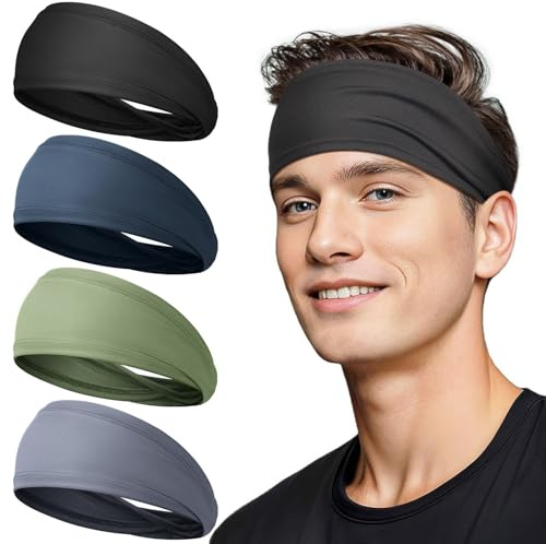 Tumurup Sport Stirnbänder Herren, Atmungsaktiv Schweißband Stirn rutschfest Haarband Damen Schweißabsorption Haarreifen Männer für Laufen Fitness 4 Stück