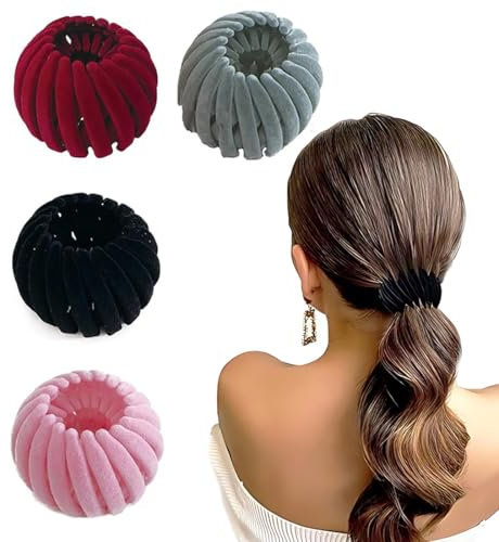 XUZOPIM 4 Pièces Barrettes À Cheveux Extensibles En Nid D'Oiseau Pince Cheveux, Accessoires De Cheveux Pour Femmes, Porte-Queue De Cheval, Pince À Chignon Pour Cheveux Fins, Épais, Fins, Bouclés