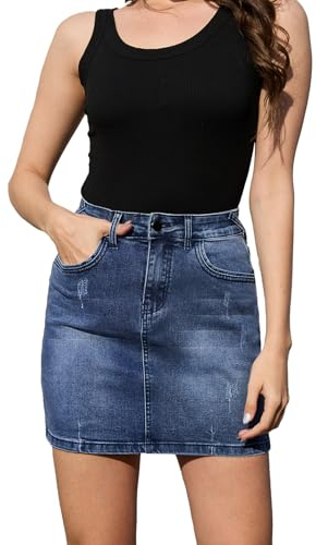 Alaster Queen Damen Kurz Sommerrock Jeansrock Mini Damen Taille Stretch Wickel Rock mit Taschen