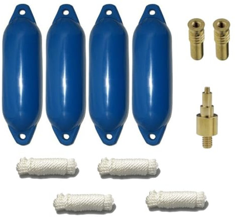 12skipper Bootsfender 4er-Set mit 4 Majoni Star 25 Fender inkl. 4 Fenderleinen, 2 Ersatzventilen, 1 Ventiladapter - blau, 58 x 15cm