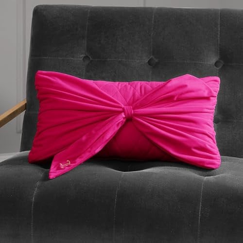 Juicy Couture Decorative Throw Pillow, 10x18, Velvet Bow-Hot Pink