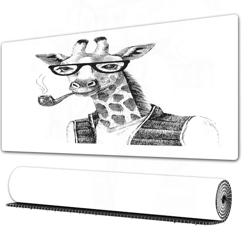 FEHWI Mauspad 80×30 cm Verlängertes großes Mauspad Schreibtischauflage,Quirky Decor, Giraffenpfeife getarnt, Fancy Zo,genähte Kanten Gaming Mauspad,rutschfeste Gummibasis
