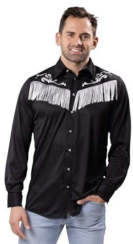 PartyXPeople Cowboyhemd Joe | Karnevalszubehör Cowboy | Herren Verkleidung Joe | schwarz weiß | 14828 Gr.50 bis Gr.56