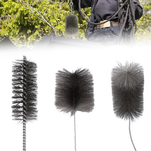 EIN Satz von 3 Ofenrohrbürsten 40 mm 80 mm 150 mm Ofenrohrbürste mit Schubstange und 1.5m Stahldraht Ofenrohrbürste Schornsteinbesen Set für Schornstein Kamin Ofenrohr Rauchrohr Reinigung