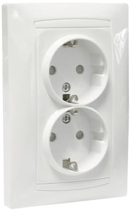 Doble base schuko empotrable 16A, diseño elegante y seguro, ideal para espacios modernos y funcionales.