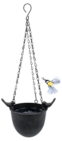 Spetebo Metall Vogel Wassertränke zum Hängen grau - 15 cm - Vogelbad mit Kette zum Aufhängen - Vogeltränke Vogelbecken Wasserschale Badestelle Wasserstelle Tränke für Wildvogel