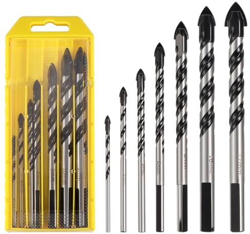 eROOSY 7PCS Ceramic Tile Drill Bits Set 3/4/5/6/8/10/12mm Tungsten Carbide Tip for Tile, Glass, Brick, Timber, Cement, Plastic