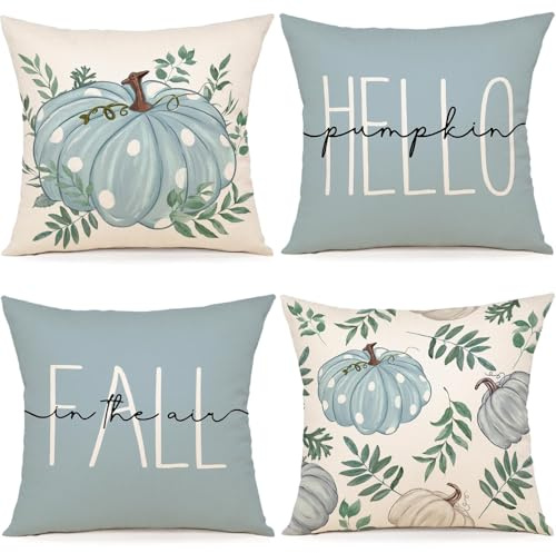 ZWJD Kissenbezug Herbst 45x45 4er Set Dekoration Kissenhülle Herbst Deko Leinen Kissenhüllen Ahornblätter Kürbis Kissen für DekoSofa Home Garten Schlafzimmer Dekokissen Kissenbezüge 45x45 cm