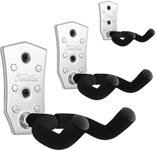 Onmiwod Gitarren-Wandhalterung, 3 Stück, silberfarbener Metall-Gitarrenaufhänger, V-förmige Gitarren-Wandaufhänger, Gitarrenhalter, Haken, Ständer, Wand für Akustik-, E-Gitarre, Banjo, Bass, für