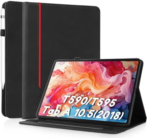 AsWant Funda para Samsung Galaxy Tab A 10,5 Pulgadas 2018 SMT590/T595/T597 - Protectora TPU con Soporte/Cartera, Auto Activación/Reposo Funda (Negro)
