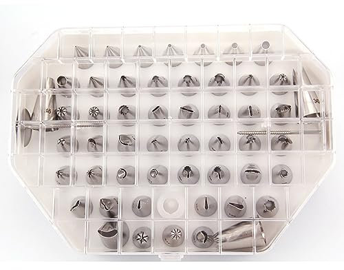 Stainless Steel Icing Piping Tips Set - 55 Piece Decorating Nozzles with Flower Nails and Coupler for Cake and Cupcake Decorating