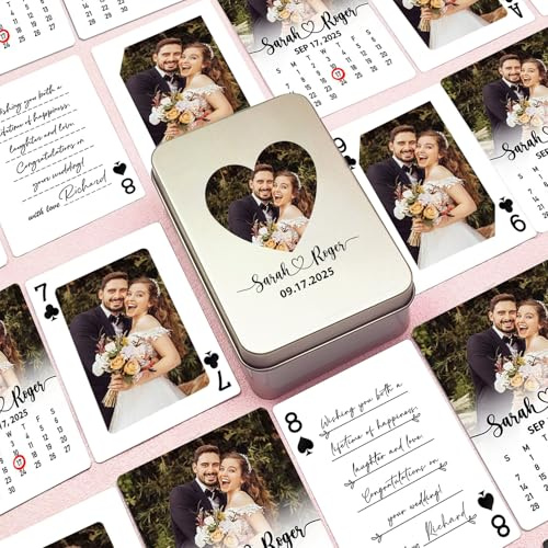 UIDMEN Carte da gioco personalizzate per matrimoni, carte da gioco personalizzate con foto, poker con custodia in metallo, alternativa al libro degli ospiti di nozze, regalo per feste e Natale