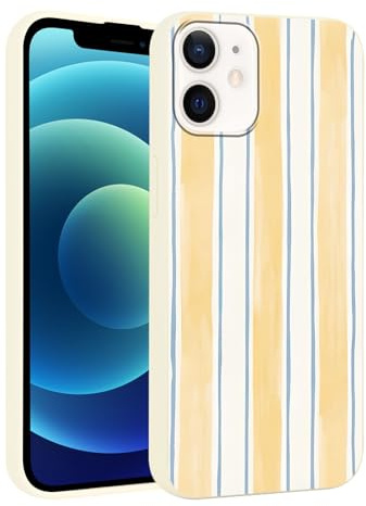 Yirlbey Gestreift Handyhülle für iPhone 12 Mini Hülle 5,4, Aesthetic Gelb Weiß Striped Stripes Muster Motiv Design für Mädchen Schutzhülle Weiche Bunt Off-white Silikon TPU Dünn Bumper Case, Streifen