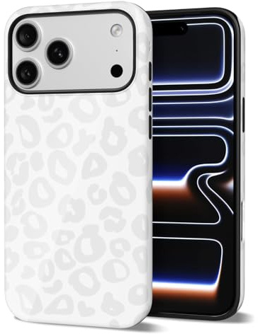 Svanove Cheetah Print Phone Case for iPhone 17 Pro Max, Girly Cute Leopard Case for Women, Luxury Trendy Retro Cool Animal Print Design, Aesthetic Pattern Y2k Slim Hard Shell Plastic Cover, White