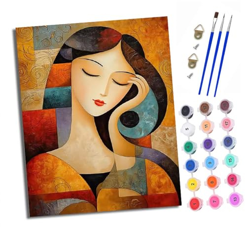 XXHXIE Peinture par Numéros pour Adulte Peinture par Numero pour et Adulte Femme abstraite aux yeux fermés DIY Acrylique Débutants Facile sur Toile Peintures et Pinceaux （Avec cadre）