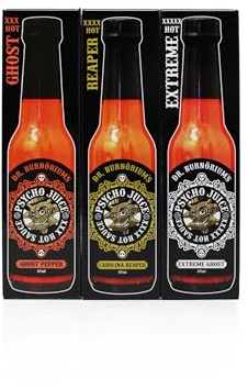 Psycho Juice Mini Three Pack Hot Chilli Pepper Sauce 3 x 59ml Bottles (X Hot)