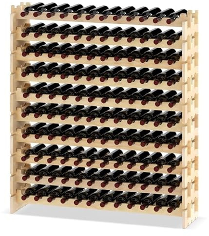 FANTASK Weinregal Holz für 120 Flaschen, Flaschen Modular mit 10 Ebenen, Flaschenregal stapelbar, Holzregal für Küche, Esszimmer, Bar, Keller, 120 x 29 x 128 cm
