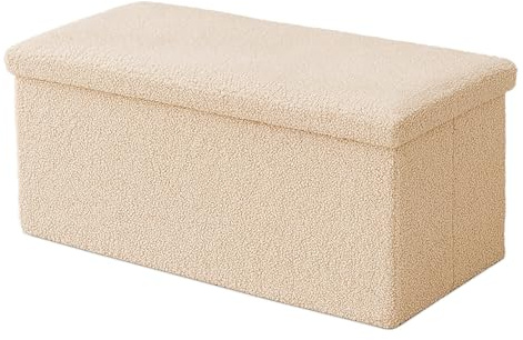 Relaxdays Sitzbank, Stauraum, Teddystoff, faltbar, gepolstert, Flur, Schlafzimmer, HBT: 38x76x38 cm, Sitztruhe, beige