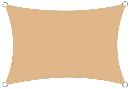 Rivenlo Toldo Vela Rectangular 3x5 m, Vela de Sombra Impermeable 5x3 m Protección Rayos UV PES Toldos para Exterior Terraza Patio Jardín, Arena