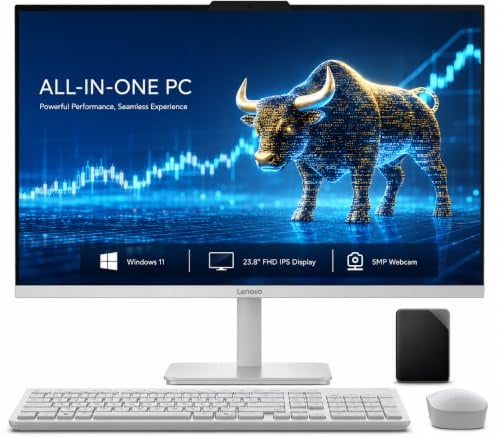 Lenovo All in One Desktop, Intel Ultra-Fast 4-Core CPU| 24'' FHD Display| 8GB RAM, 256GB PCIe SSD On Board Plus 512GB HDD External | Wi-Fi 6| Bluetooth| RJ-45| Windows 11 | HDMI | Wireless KB & Mouse