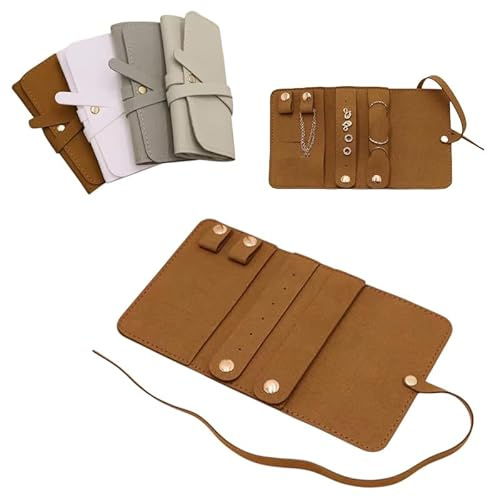 HamdiCo Pochette rouleau bijoux voyage pour femme - Organisateur pliable en velours pour colliers, bagues et boucles d'oreilles, compact et pratique (Gris Foncé)