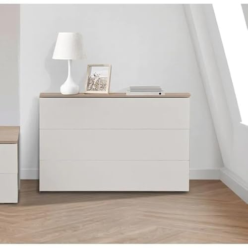 Bissolo Casa Comò Alice 3 Cassetti, Camera da Letto, 103 cm, Bicolore | Cassettiera Moderna in Laminato, 103 x 39,5 x 74 cm, Olmo Perla e Bianco Larice, Ampio Piano Superiore