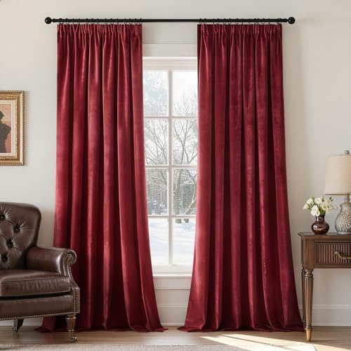 Woaboy Samtvorhang mit Kräuselband Blickdichte Vorhänge 140x300 cm Weinrot | 2er Set Samt Gardinen Deko Schöne Dicke und Schwere Wohnzimmer Schlafzimmer Verdunkelung Thermovorhang
