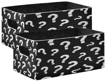 Kcldeci Aufbewahrungskörbe mit Fragezeichen, robust, faltbar, für Regale, Schrank, Kinderzimmer, Weiß, 2 Stück
