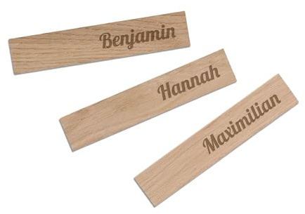 gravur-fabrik Platzkarten Holz, 10 Stück personalisiert, 120x24x7mm | Individuelle Gravur mit bis zu 10 verschiedenen Texten für Tischdeko Hochzeit & Feier