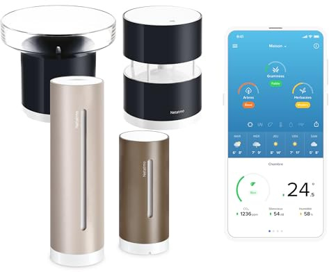 Netatmo Estación Meteorológica ORIGINAL 2ª gen | Interior y Exterior + Pluviómetro + Anemómetro - Temperatura, Humedad, Calidad aire, UV, Pólenes, Previsiones | Compatible Apple, Alexa, Google