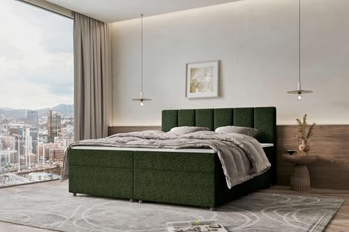 99rooms Bergamo Boxspringbett 200x200 Dunkelgrün Topper 6 cm | Webstoff Malmo_New, BFK-Matratze