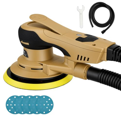 Brushless Random Orbital Sander, 400W 10000 R/MIN 6 Variable Speeds, &150mm Sanding Pad, Electric Round Chassis for Woodworking, Car, 5pcs Sandpapers Brushless Sanders Drywall Sanding, Polishing