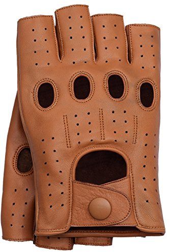 Riparo Herren Fingerless Half Finger Fahren Fitness Motorrad Radfahren Ungefütterte Lederhandschuhe (XL, Cognac)