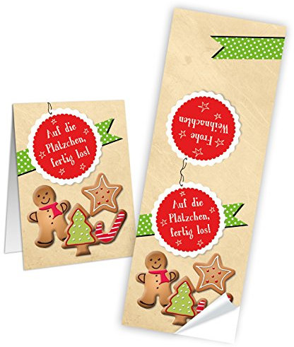 Logbuch-Verlag 100 Aufkleber für Kekstüten Weihnachten Sticker AUF DIE PLÄTZCHEN rot grün Weihnachtsaufkleber Banderole Etikett Deko 5 x 14,8 cm