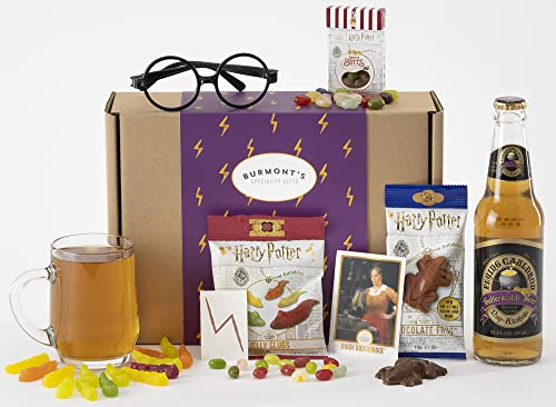 The Ultimate Wizards Treat Hamper Including Non-Alcoholic Butterscotch Beer, Chocolate Frog, Bertie Bott's Beans, Jelly Slugs, Wizard Glasses & Temp Tattoo - Hamper Exclusive To Burmont's