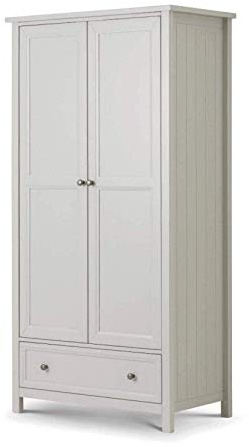 Julian Bowen Maine Combination Wardrobe, 2 Door, Grey - H190 x W97cm | New England Style Double Closet, Clothing Rail & Shelf, Storage Armoire for Bedroom